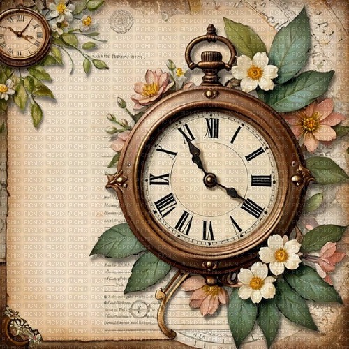 springtimes scrap vintage clock background - PNG gratuit