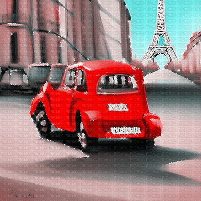 kikkapink vintage car animated paris background - Δωρεάν κινούμενο GIF