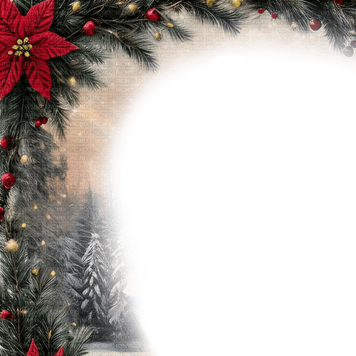 sm3 winter frame trees red border image png - 無料png
