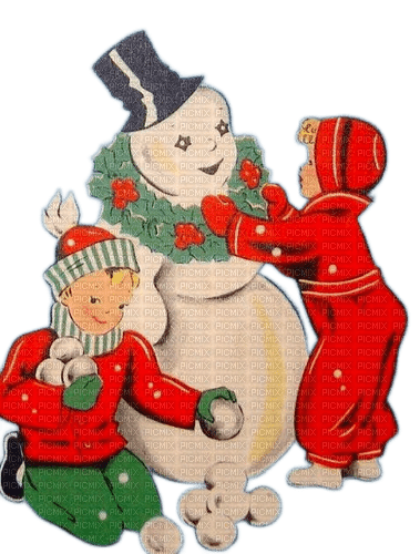 loly33 enfant vintage bonhomme de neige - 免费PNG