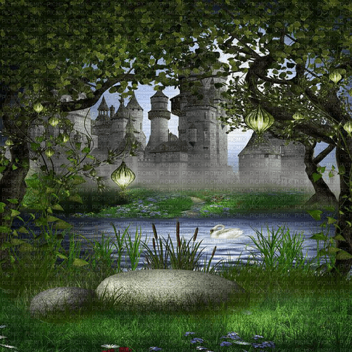Y.A.M._Fantasy landscape castle background - Free PNG