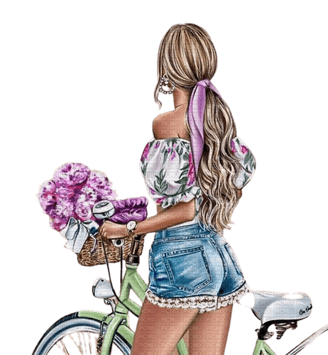Woman Flower Bicycle Blue Violet - Bogusia - PNG gratuit