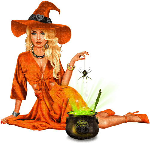 Woman.Witch.Halloween.Magic.Orange - bezmaksas png