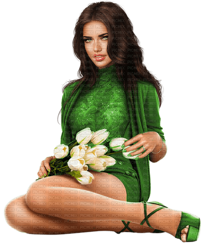 Woman with tulips. Spring. Easter. Leila - besplatni png