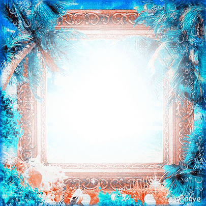 soave frame summer tropical palm flowers  blue - бесплатно png