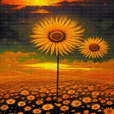 Flower Field at Sunset - 無料png