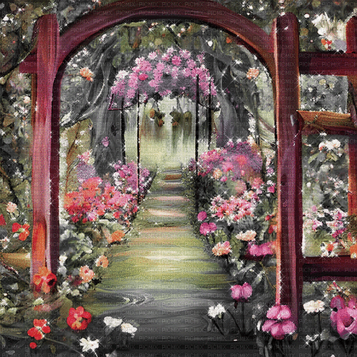 ♡§m3§♡ garden pink flowers animated spring - GIF animé gratuit