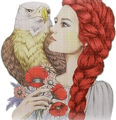soave woman fantasy bird flowers red brown - ücretsiz png