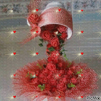 Roses pouring from teacup GIF - Animovaný GIF zadarmo
