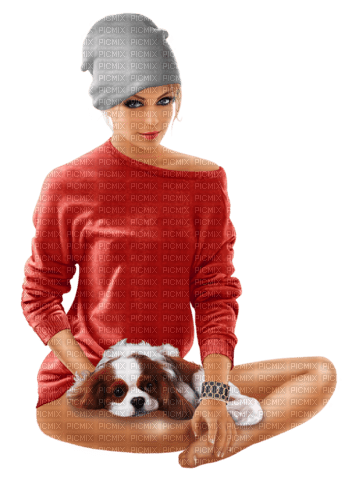kvinna-hund-woman and dog--sitter--seated - PNG gratuit