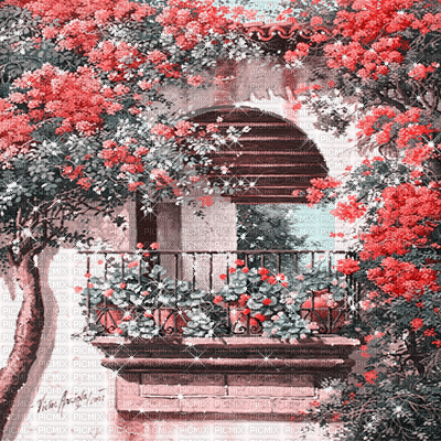 kikkapink vintage painting garden background gif - Безплатен анимиран GIF