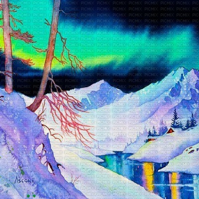 Y.A.M._Winter background Northern lights - ücretsiz png