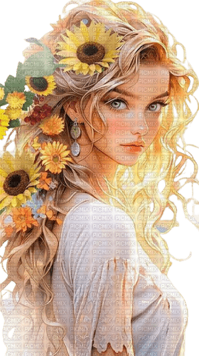loly33 femme tournesol - Free PNG