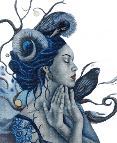 gothic woman crow blue kikkapink - PNG gratuit