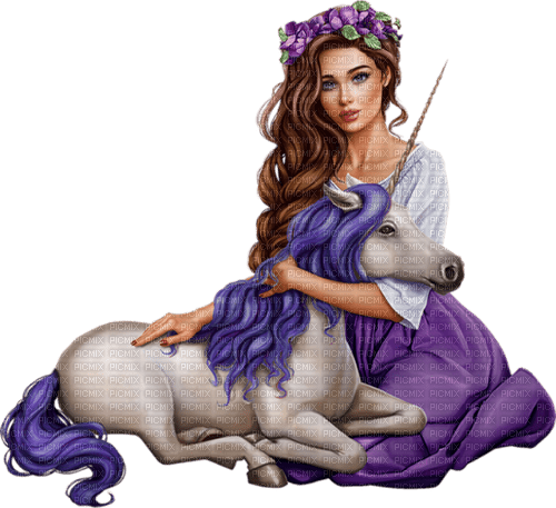 fantasy woman with unicorn - 免费PNG