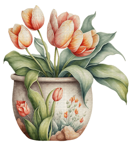 flowers, tulips, spring, tulipes, printemps - besplatni png