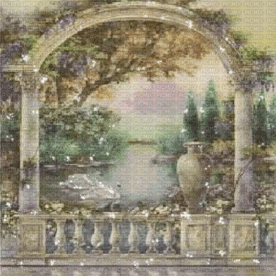 fondo  teraza jardin cisnes gif dubravka4 - Бесплатный анимированный гифка