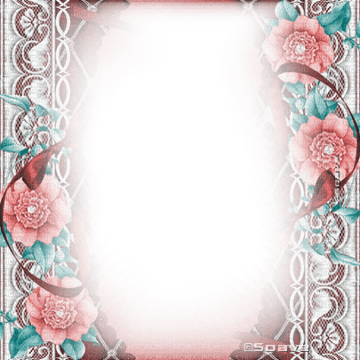 soave frame vintage flowers lace pink teal - nemokama png