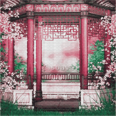 soave background oriental animated pink green - Darmowy animowany GIF