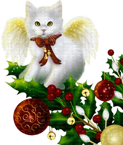 Christmas.Cat.Angel.White.Red.Green - nemokama png