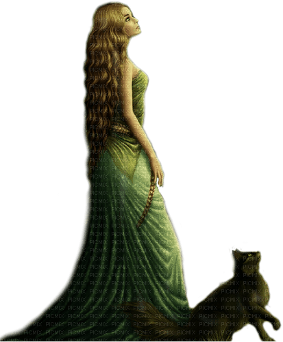 fantasy woman and cat by nataliplus - 免费PNG