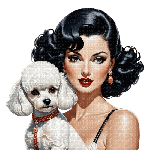 loly33 femme chien vintage - png gratis
