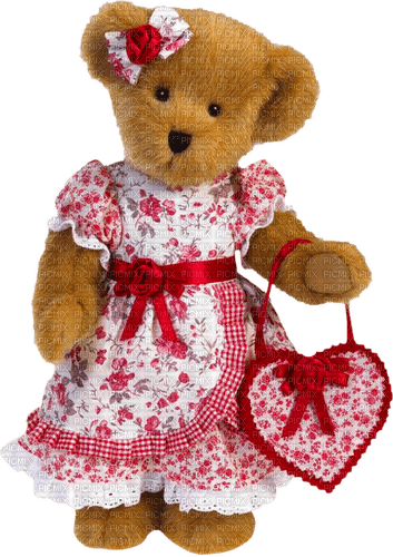 Teddy.Bear.Vintage.Heart.Love.Brown.White.Red - 免费PNG