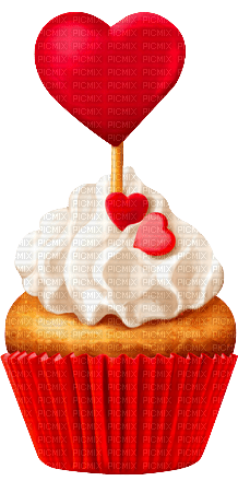Cupcake.Hearts.Brown.White.Red - Free PNG