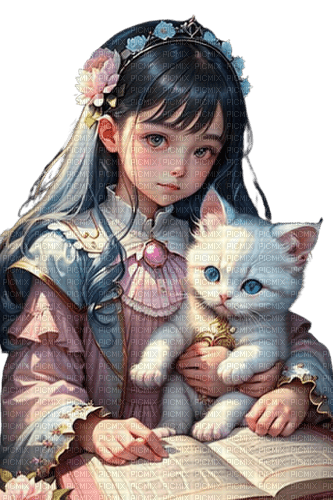 Manga et  chat Miriella - фрее пнг