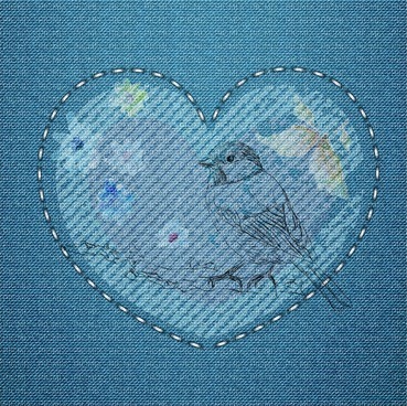 Background Jeans Blue Bird Heart - Bogusia - PNG gratuit