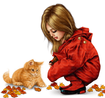 Kaz_Creations Children-Autumn-Cat-Kitten - ücretsiz png