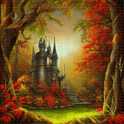 kikkapink autumn background fantasy castle - PNG gratuit