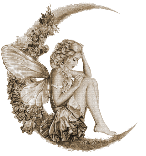 Y.A.M._Fantasy fairy moon sepia - Gratis geanimeerde GIF