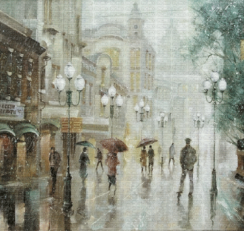 paysage, rain, retro, aquarelle, Pelageya - Zdarma animovaný GIF