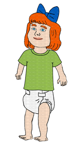 Redhead baby girl in green shirt - PNG gratuit