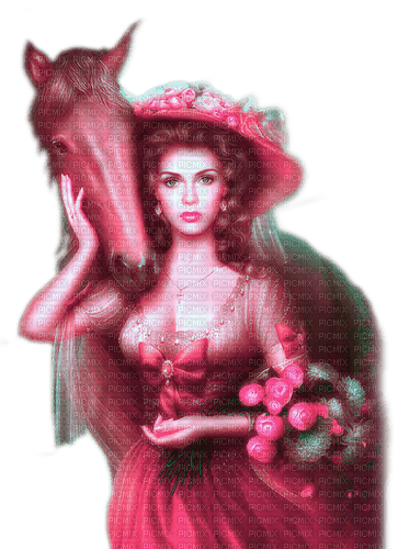Woman.Horse.Pink.Brown - By KittyKatLuv65 - 免费PNG