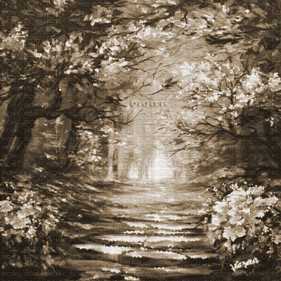 Y.A.M._Fantasy tales landscape forest sepia - Free animated GIF