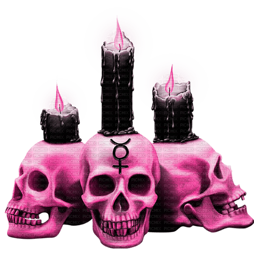 Gothic.Skulls.Candles.Black.Pink - gratis png