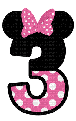 image encre numéro 3  à pois bon anniversaire Minnie Disney edited by me - PNG gratuit