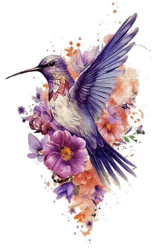 oiseau, fleurs violettes bird, purple flowers - Besplatni animirani GIF
