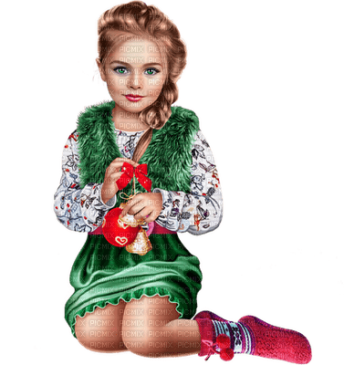 Christmas Girl Green Red Brown - Bogusia - PNG gratuit