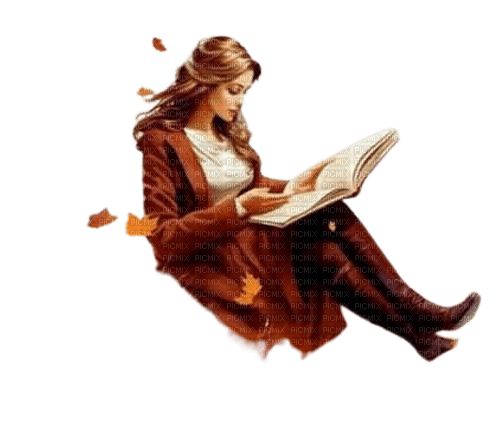 frau, woman, femme, book, herbst, autumn - PNG gratuit