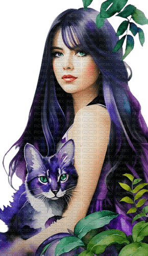 loly33 femme chat aquarelle - Free PNG