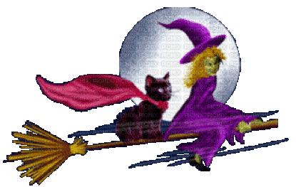 Hexe, Besen, Katze - Gratis animeret GIF