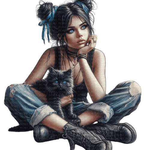 Girl. Cat. Leila - darmowe png