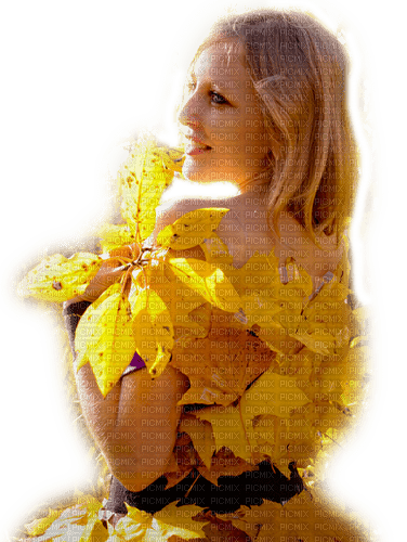 woman autumn dress femme automne feuilles robe - фрее пнг