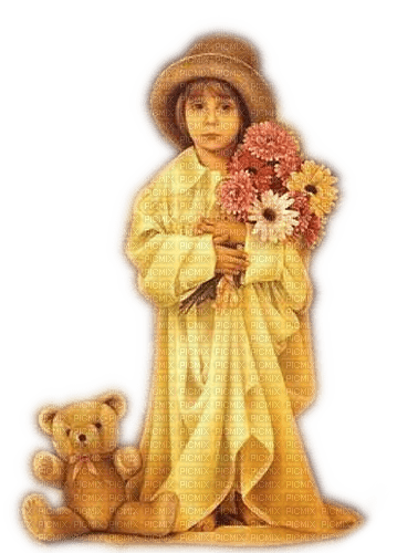 Rena Vintage yellow Girl Flower Muttertag Teddy - Free PNG