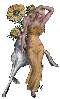 femme avec licorne - Ilmainen animoitu GIF
