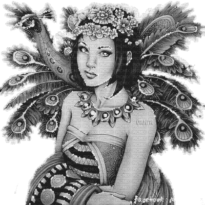 Y.A.M._Art Fantasy fairy black-white - Ingyenes animált GIF
