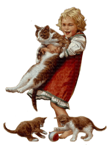niña gatos campo  vintage dubravka4 - ücretsiz png